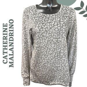 🛍️ Catherine Malandrino Animal-Print Long-Sleeve Top Gray/White Large L/G